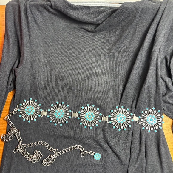 Vintage Chico's "Turquoise", Clear Crystal & Metal Chain Belt - Picture 2 of 9